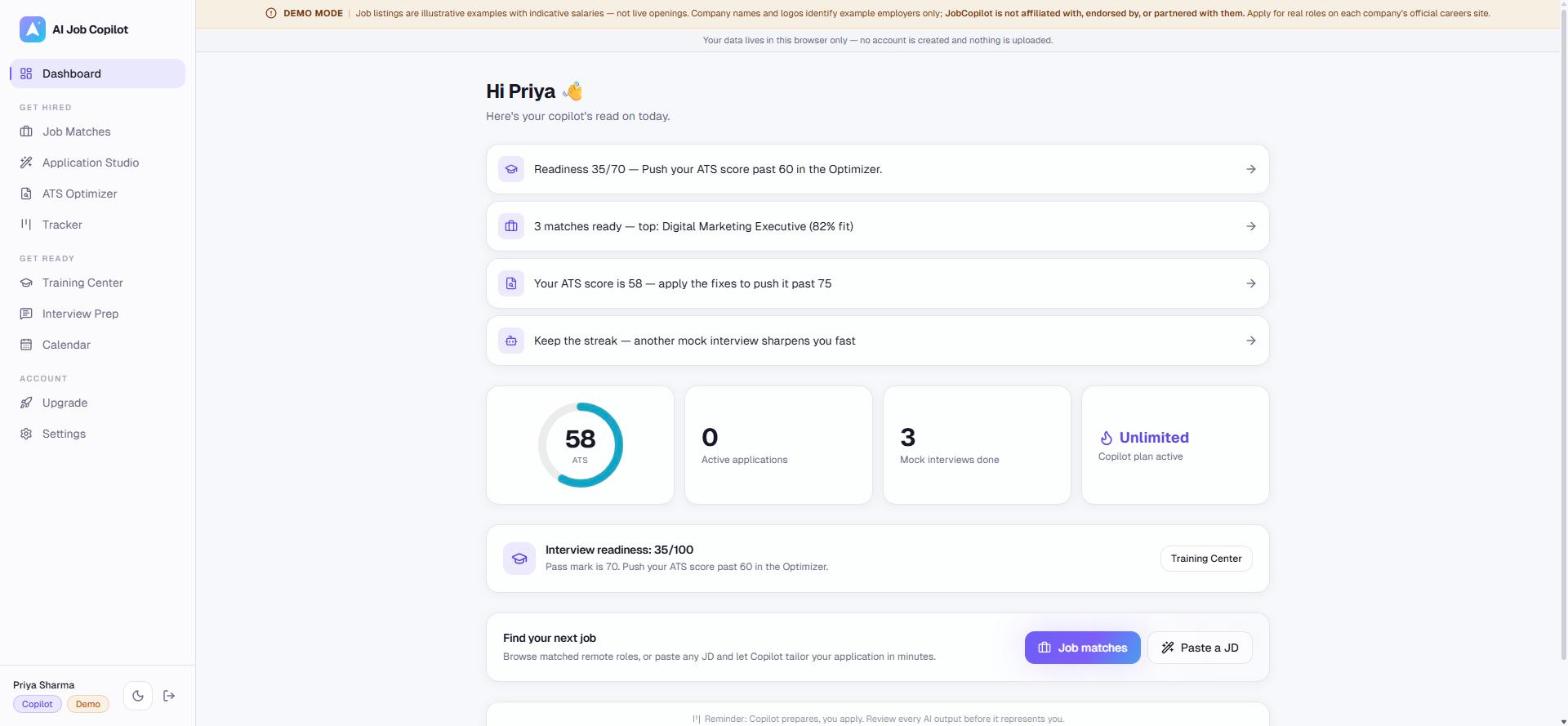 Dashboard screen of FresherPilot